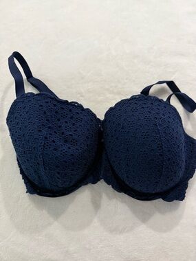 VICTORIA SECRET DREAM ANGEL Navy Blue LIGHTLY LINED DEMI  BRA 38DDD